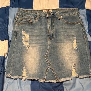 Denim Distressed Skirt NEW